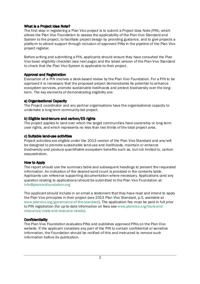 plan vivo project idea note pin template guidance