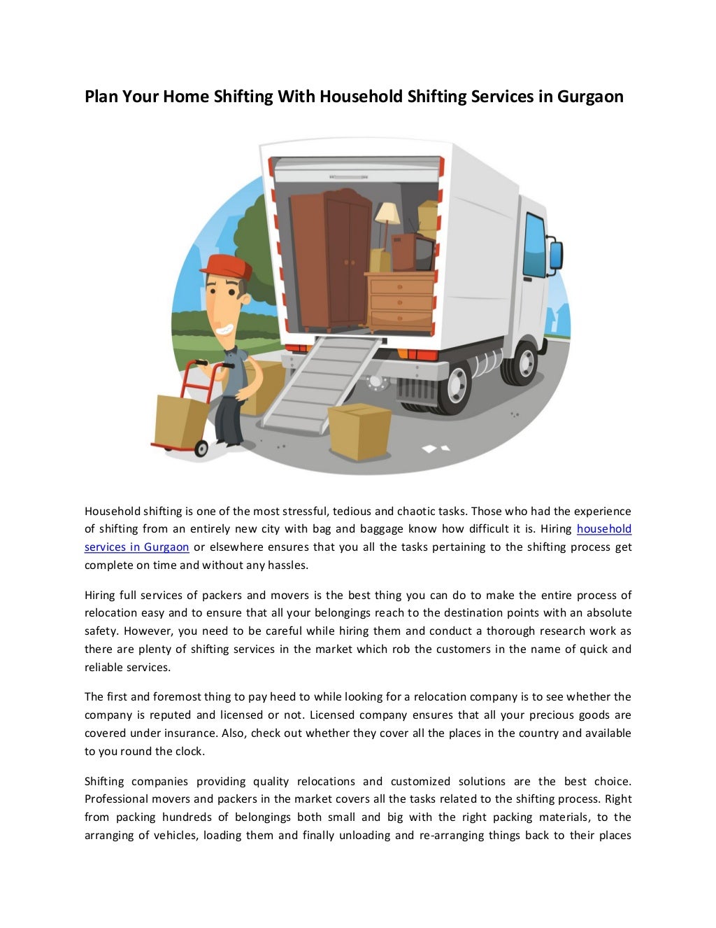 Plan your home shifting with household shifting services in gurgaon