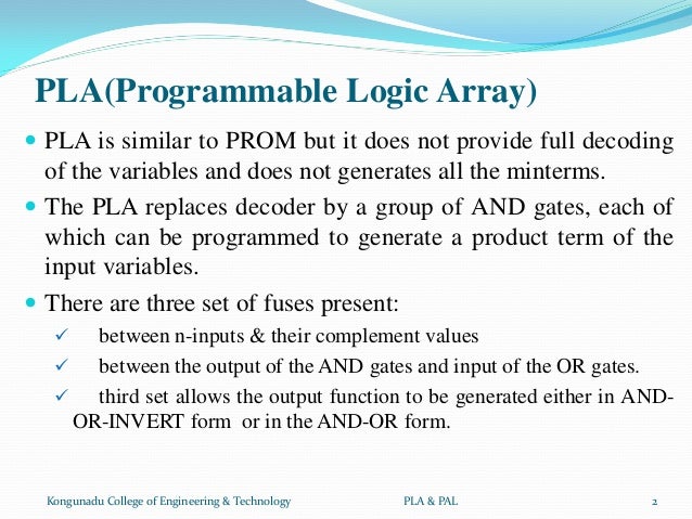Programmable Logic Array(PLA) & Programmable Array Logic(PAL)