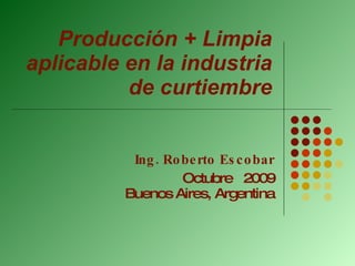 Producción + Limpia aplicable en la industria de curtiembre Ing. Roberto Escobar Octubre  2009 Buenos Aires, Argentina 