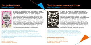 Les petites reines
Clémentine Beauvais Sarbacane, 2015
Tant que nous sommes vivants
Anne-Laure Bondoux Gallimard Jeunesse, 2014
Les résultats sont tombés sur Facebook. Astrid, Hakima et Mireille
ont été respectivement élues par leurs charmants copains du collège-
lycée de Bourg-en-Bresse, Boudins d’or, d’argent et de bronze.
Si Astrid et Hakima vivent très mal ce cruel palmarès, Mireille quant
à elle refuse d’être une victime et envisage de tirer profit de cette
situation. Très vite, les adolescentes se lancent dans un défi : rallier
Paris en vélo et s’incruster à la garden-party du 14 juillet à l’Elysée.
Ce choix n’est pas le fruit du hasard. L’une pense y retrouver son père,
l’autre veut récupérer la légion d’honneur, et la dernière réalisera son
rêve : rencontrer le chanteur d’Indochine. Le financement du voyage :
la vente de boudins à chaque étape ! Ce qu’elles n’ont pas prévu
c’est que leur périple va attirer l’attention des médias… jusqu’à ce
qu’elles deviennent célèbres (# 3boudins entre autre) et prennent
« une belle revanche sur l’ingratitude de l’adolescence ».
Ici, ailleurs, hier, aujourd’hui… Une ville comme beaucoup
d’autres se meurt. Banques, commerces, hôtels, stades, ont
fermé. Dans les ports et les gares, les cargaisons restent à
quai. Les enfants ont faim. À des centaines de kilomètres
à la ronde, une seule usine est en activité et une poignée
d’ouvriers fabrique du matériel de guerre. C’est là que travaille
Hama. C’est là que, venu d’ailleurs, arrive Bo le forgeron.
Et, survient l’amour fou entre Hama et Bo. Leur bonheur
éblouit les ouvriers, réchauffe leurs cœurs engourdis. Mais
l’explosion de l’usine les oblige à tout quitter. Bo est devenu
le réceptacle de la haine, Hama a perdu ses deux mains. Par
chance, l’enfant qu’elle porte est sauf. Commence alors pour
eux un périple à travers des territoires inconnus avec comme
promesse celle de s’aimer toujours quoi qu’il arrive…
Née en 1989, Clémentine Beauvais vit en Angleterre depuis l’âge de 17 ans.
A l’âge de 10 ans elle expédie son premier manuscrit à tous les éditeurs parisiens.
En 2010, ses deux premiers livres pour enfants sont publiés.
Elle est aussi l’auteure d’une série de romans jeunes en anglais. Ses projets d’écriture
sont multiples : des recueils de fables, des romans pour les plus jeunes et pour les ados.
Elle partage désormais sa vie entre sa passion pour l’écriture et son travail de chercheuse
à l’université de Cambridge.
Du même auteur :
La louve – Alice jeunesse
Comme des images – Sarbacane
De formation littéraire, Anne-Laure Bondoux écrit des histoires depuis
l’enfance. Née en 1971, elle a d’abord travaillé comme rédactrice dans un
magazine jeunesse. Mais elle n’a jamais cessé d’écrire, envoyant coûte que
coûte ses manuscrits aux éditeurs. Elle est aujourd’hui devenue romancière
et ses livres sont désormais traduits dans une vingtaine de langues.
Du même auteur (derniers romans) :
Les larmes de l’assassin – Bayard Jeunesse
Le destin de Linus Hoppe – Bayard Jeunesse
Le temps des miracles – Editions de la Loupe
Pépites – Bayard Jeunesse
 