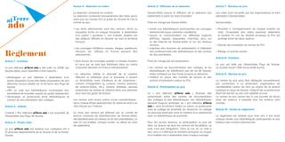 Règlement
Article 1 - Création
Le prix littéraire alTerre ado a été créé, en 2008, par
Savoie-biblio, pour répondre à trois besoins :
> développer un prix littéraire à destination d’un
public disposant d’une très faible proposition de prix
littéraires locaux dédiés sur le territoire des Pays de
Savoie.
 offrir un outil aux bibliothèques municipales leur
permettant de travailler auprès du public adolescent.
 développer un partenariat entre bibliothèques et
centres de documentation des collèges.
Article 2 - Intitulé
L’intitulé « Prix littéraire alTerre ado » est propriété de
l’Assemblée des Pays de Savoie.
Article 3 - Public cible
Le prix alTerre ado est destiné aux collégiens (13 à
15 ans) des départements de la Savoie et de la Haute-
Savoie.
Article 4 - Sélection et critère
La sélection comporte six romans.
La sélection comprend exclusivement des titres parus
entre juin de l’année N-2 et juillet de l’année N-1 de la
remise du prix.
 Les titres sélectionnés sont des romans, récits ou
nouvelles écrits en langue française, à destination
d’un public « jeunesse », non traduits, publiés par
des éditeurs diffusés en librairie sur tout le territoire
français.
 Les ouvrages d’éditeurs suisses, belges, québécois,
africains, etc. diffusés en France peuvent être
sélectionnés.
 Sont exclus les ouvrages publiés à compte d’auteur
et ceux qui ne sont pas distribués dans au moins
cinquante librairies en France métropolitaine.
 La sélection reflète la diversité de la création
littéraire et artistique pour la jeunesse à travers
un échantillon varié d’éditeurs et de collections :
romans d’imagination (y compris romans policiers,
de science-fiction, etc.), romans réalistes, œuvres
empreintes de poésie se côtoient dans une sélection
pour tous les goûts de lecture.
Les romans sont réunis autour d’une caractéristique :
dans chaque fiction sélectionnée, le cadre du récit a un
rôle influant sur l’histoire.
Le choix des romans est effectué par un comité de
lecture composé de bibliothécaires de Savoie-biblio,
de bibliothécaires du réseau et de documentalistes. La
liste en est arrêtée, chaque année, au début du mois
de septembre.
Article 5 - Diffusion de la sélection
Savoie-biblio assure la diffusion de la sélection aux
partenaires à partir du mois d’octobre.
Prise en charge par Savoie-biblio :
 remet aux bibliothèques participantes les ouvrages
sélectionnés (sous certaines conditions),
 assure la communication sur différents supports
(affiches, signets, plaquettes, imprimés, etc.), sur
le site Internet de Savoie-biblio et sur les réseaux
sociaux,
 organise des réunions de présentation à l’attention
des professionnels des bibliothèques et des centres
de documentation.
Prise en charge par les partenaires :
 les centres de documentation des collèges et les
bibliothèques ne bénéficiant pas de lot de Savoie-
biblio achètent sur leur fonds propres la sélection,
 mettent en place des comités de lecture et des
actions d’animations autour du Prix.
Article 6 - Participation au prix
Le « prix littéraire alTerre ado » favorise des
partenariats entre des centres de documentation
des collèges et des bibliothèques. Les bibliothèques
peuvent toujours participer au « prix littéraire alTerre
ado », sans forcément mettre en place un partenariat
avec le collège de proximité. En revanche, un collège
ne peut pas participer sans la création d’un partenariat
avec sa bibliothèque de proximité.
Pour les jeunes lecteurs, la participation au prix est
libre. La lecture de tous les romans est facultative. Le
vote n’est pas obligatoire. Dans le cas où un vote a
lieu, celui-ci s’effectue de manière anonyme, au moyen
d’un bulletin mis à disposition dans chaque ouvrage.
Article 7 - Élection du prix
Les votes sont recueillis par les organisateurs et sont
adressés à Savoie-biblio.
Savoie-biblio :
 Procède à l’enregistrement de chaque bulletin de
vote. L’ensemble des votes exprimés détermine
le lauréat. En cas de résultat ex-aequo le Prix est
partagé entre les deux auteurs.
 Décide des modalités de remise du Prix.
 Rédige un procès-verbal.
Article 8 - Dotation
Le prix est doté par l’Assemblée Pays de Savoie.
Le lauréat reçoit 1 000 euros (mille euros).
Article 9 - Remise du prix
La remise du prix peut être déléguée annuellement,
par convention, à un partenaire, organisateur de
manifestation autour du livre ou acteur de la lecture
publique en pays de Savoie, l’objectif de ce partenariat
étant de donner au prix une visibilité accrue.
La remise du prix donne lieu à une journée de forum
avec les auteurs, à laquelle tous les lecteurs sont
conviés.
Article 10 - Durée du règlement
Le règlement est valable pour trois ans. Il est remis
chaque année aux bibliothèques participantes et aux
éditeurs des romans sélectionnés.
 