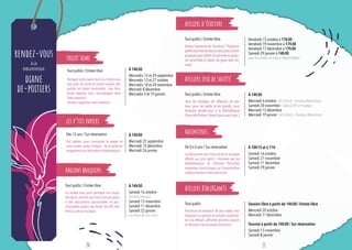 othèque ulysse
À 14h30
Mercredis 15 et 29 septembre	
Mercredis 13 et 27 octobre
Mercredis 10 et 24 novembre
Mercredi 8 décembre
Mercredis 5 et 19 janvier	
À 14h30
Mercredi 22 septembre
Mercredi 15 décembre
Mercredi 26 janvier
À 14h30
Samedi 16 octobre :
Rentrée littéraire		
Samedi 13 novembre
Samedi 11 décembre		
Samedi 22 janvier :
Les livres de nos nuits
Vendredi 15 octobre à 17h30
Vendredi 19 novembre à 17h30
Vendredi 17 décembre à 17h30
Samedi 29 janvier à 14h30
avec le conteur et auteur Pépito Matéo
À 14h30
Mercredi 6 octobre : kit Unlock - Timeless Adventures
Samedi 20 novembre : Spécial BD et mangas
Mercredi 15 décembre
Mercredi 19 janvier : kit Unlock - Timeless Adventures
À 10h15 et à 11h
Samedi 16 octobre
Samedi 27 novembre
Samedi 11 décembre
Samedi 29 janvier
Session libre à partir de 14h30 / Entrée libre
Mercredi 20 octobre
Mercredi 1er
décembre
Tournoi à partir de 14h30 / Sur réservation
Samedi 13 novembre
Samedi 8 janvier
Tout public / Entrée libre
Tout public / Entrée libre
Tout public / Entrée libre
Tout public / Entrée libre
De 0 à 5 ans / Sur réservation
Tout public
Dès 12 ans / Sur réservation
Partagez votre savoir-faire ou initiez-vous
aux joies du tricot et autres travaux d’ai-
guilles en toute convivialité. Une trico-
teuse experte vous accompagne dans
cette aventure.
Pensez à apporter votre matériel.
Des ateliers pour manipuler le papier et
créer toutes sortes d’objets : de la boîte de
rangement aux décorations thématiques !
Le rendez-vous pour partager vos coups
de cœurs,enrichir vos listes d’envie grâce
à des discussions passionnées et pas-
sionnantes autour des livres, des BD, des
films ou de la musique.
Tentez l’aventure de l’écriture ! Plusieurs
petits exercices faciles et amusants seront
proposéspourdélierlesplumesetsavou-
rer ensemble le plaisir de jouer avec les
mots.
Jeux de stratégie, de réflexion, de pla-
teau, pour les petits et les grands, vous
donnent rendez-vous à la bibliothèque
Diane-de-Poitiers.Venez jouer avec nous !
La découverte des livres et de la musique
offerte aux plus petits ! Animées par les
bibliothécaires et Clément Perriollat,
animateur musicologue au Conservatoire
à Rayonnement Intercommunal.
Amatrices et amateurs de jeux vidéo, nos-
talgiques ou gamers accomplis,venez tes-
ter vos réflexes, affronter d’autres joueurs
et découvrir de nouveaux horizons !
tricot’aime
les p’tits papiers
parlons bouquins
ateliers d’écriture
Ateliers jeux de société
racontines
Ateliers B1bli0Gam3s
rendez-vous
diane
de-poitiers
À LA
BIBLIOTHÈQUE
20 21
 