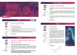 DÉCEMBRE
ATELIER
CONFÉRENCE
Un atelier pour réaliser une planche de BD sur le thème des super-héros, du
story-board à la finalisation !
Les enfants pourront se représenter affublés de super-gadgets,et imaginer une
super-action qu’ils pourraient accomplir dans leur vie quotidienne.
Sur réservation
Spécialiste de la consommation durable et ses enjeux, Julia Baudry a publié
des articles concernant l’agriculture biologique, ses déterminants et corrélats.
Dans le cadre du projet BioNutriNet, elle se penche également sur ses impacts
sur la santé.
ATELIER D’ILLUSTRATION BD
LA QUESTION : COMMENT NOURRIR LE MONDE SANS
DÉTRUIRE LA PLANÈTE ? 
Par Julia Baudry, épidémiologiste de la nutrition à l’INRAE.
Par l’illustratrice Edith Chambon
Conférence organisée par la Bibliothèque intercommunale Diane-de-Poitiers et
Philippe Beaune, professeur émérite à l’Université Paris-Descartes
Sur réservation au 01 64 94 05 65 ou sur bibliotheques.caese.fr
10h30
Angerville
15h
Étampes
Ulysse
Dès 6 ans
20h30
Étampes
Théâtre
intercommunal
Dès 15 ans
01
DÉC
03
OCT
MER
VEN
SPECTACLE
SPECTACLE DE CONTES
Sous un ciel étoilé et sur un tapis de neige,
les enfants découvrent des histoires peu ordi-
naires, dans lesquelles les loups ne sont pas
vraiment méchants et les Pères Noël vivent
des nuits agitées… Ces récits explorent avec
originalité, poésie et magie l’univers de Noël.
D’après les histoires d’Anne Leviel, Hiawyn
Oram, Philippe Corentin et Julie Blind.
Le Théâtre de la vallée, en résidence à Ecouen,
est soutenu par la DRAC Ile-de-France, la Région
Ile-de-France, Le Département du Val d’Oise et
La Communauté d’Agglomération Roissy Pays de
France.
Sur réservation
Les histoires, choisies dans la tradition populaire indienne, racontent la vora-
cité du chat tigré, l’avidité du charpentier, la colère du perroquet ou la force
terrible du Rakshasa...Tout un chahut bien charmant pour enchanter les petits
chenapans !
LOUPS DE NOËL
AU BORD DE LA RIVIÈRE JAMUNA
10h30
Angerville
Espace
Simone Veil
16h
Morigny
Salle ISIS
Dès 7 ans
10h30
Morigny
Salle ISIS
De 2 à 5 ans
04
DÉC
04
DÉC
SAM
SAM
Par le Théâtre de la Vallée
Par Sylvie Le Secq (conte, chant et danse) et Gérard Daubanes (guitare et effets
sonores).
Conteuse, chanteuse et danseuse de la Compagnie Koeko, Sylvie Le Secq s’est formée à
l’art du conte avec Gilles Bizouerne, à la Maison du Conte de Chevilly-Larue et au CLIO
de Vendôme.
Sur réservation
Des pages et des bulles
38 39
 