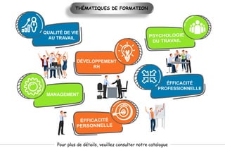 THÉMATIQUES DE FORMATION
Pour plus de détails, veuillez consulter notre catalogue
 