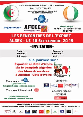 invitation; Les rencontres de l'Export AFEEE/ALGEX Sept 2015 