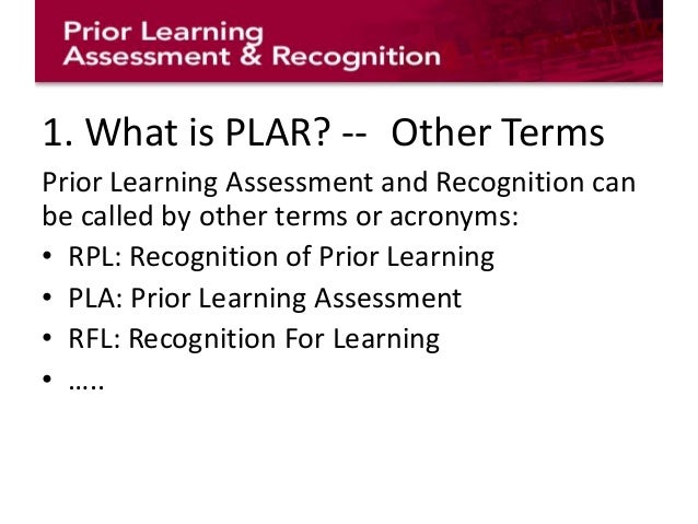 Recognition Of Prior Learning Assessment – MPUD