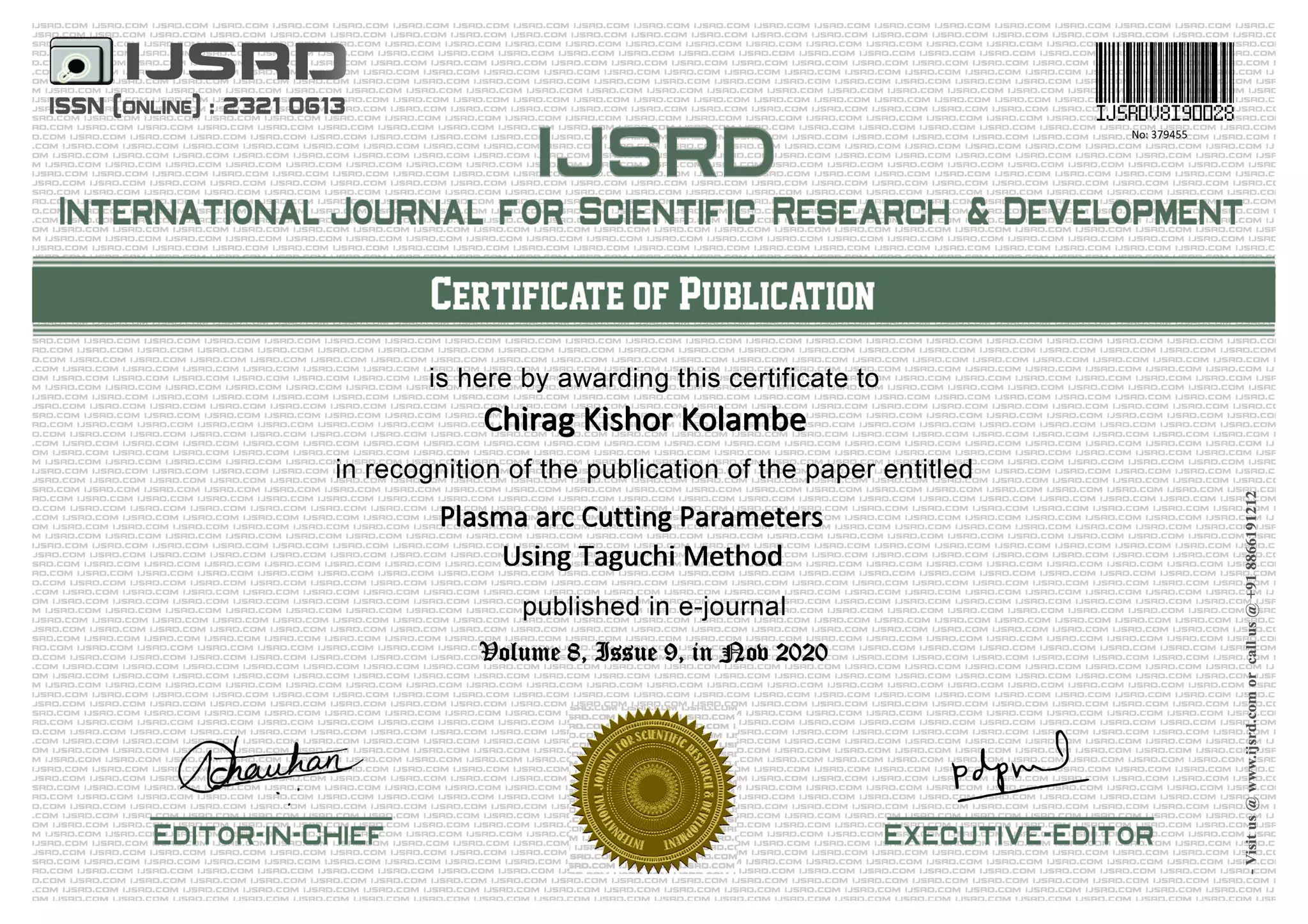 Plasma arc cutting parameters using taguchi method 