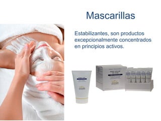 Mascarillas
Estabilizantes, son productos
excepcionalmente concentrados
en principios activos.
 