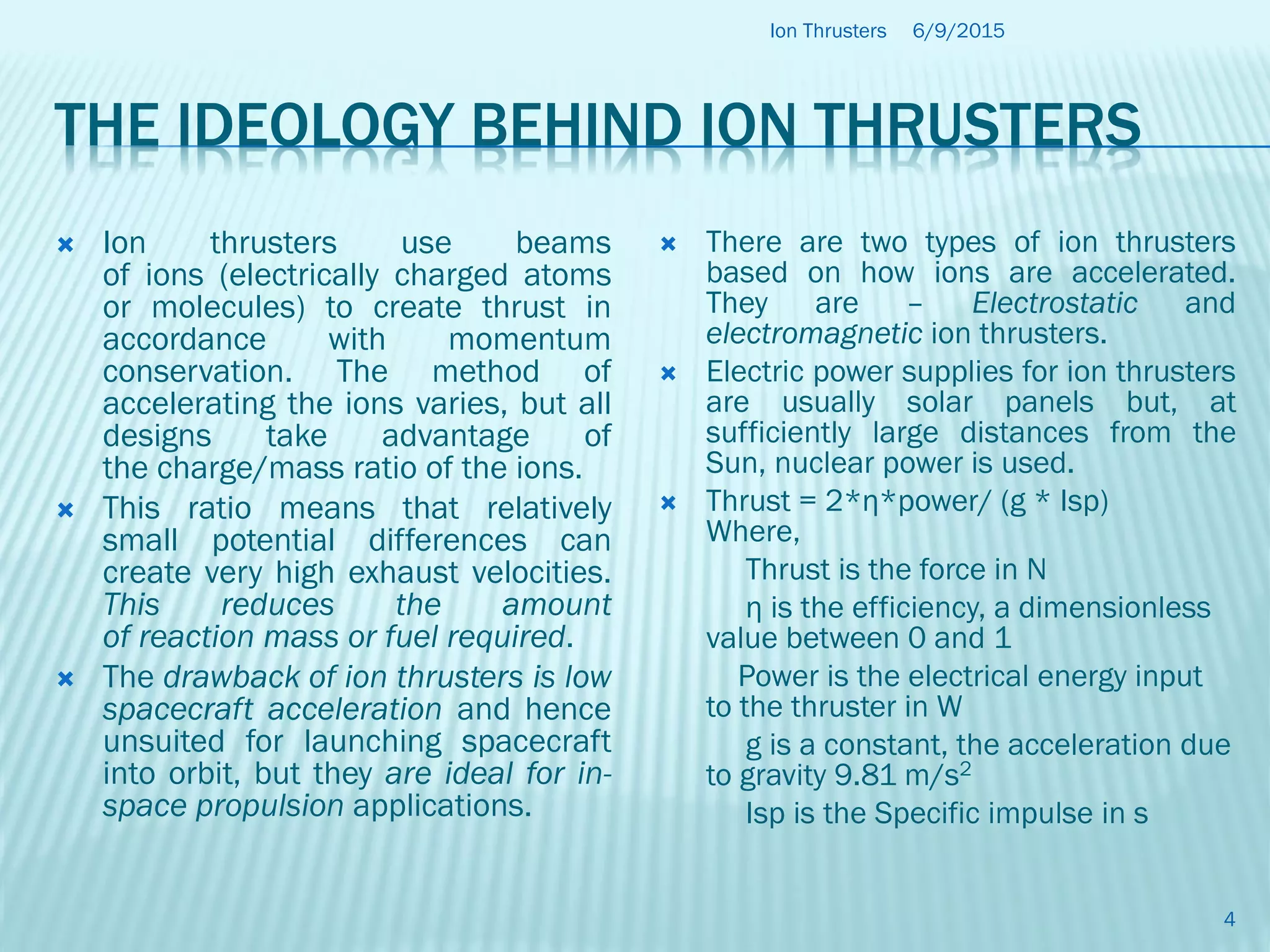 ION THRUSTERS (an application of plasma physics) ppt | PDF