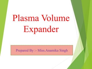 Plasma Volume
Expander
Prepared By :- Miss.Anamika Singh
 