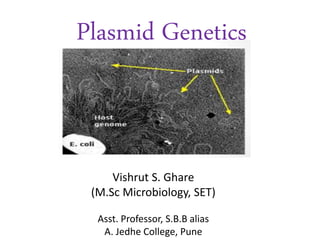 Plasmid Genetics
Vishrut S. Ghare
(M.Sc Microbiology, SET)
Asst. Professor, S.B.B alias
A. Jedhe College, Pune
 