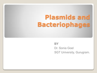Plasmids and
Bacteriophages
BY
Dr. Sonia Goel
SGT University, Gurugram.
 
