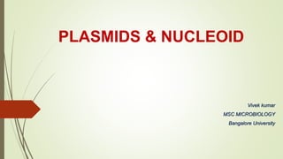 PLASMIDS & NUCLEOID
Vivek kumar
MSC MICROBIOLOGY
Bangalore University
 
