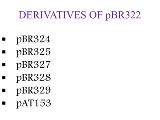 DERIVATIVES OF pBR322
 pBR324
 pBR325
 pBR327
 pBR328
 pBR329
 pAT153
 