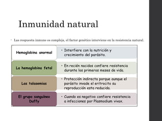 Inmunidad natural
• Las respuesta inmune es compleja, el factor genético interviene en la resistencia natural.
 