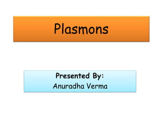 Plasmons
Presented By:
Anuradha Verma
 