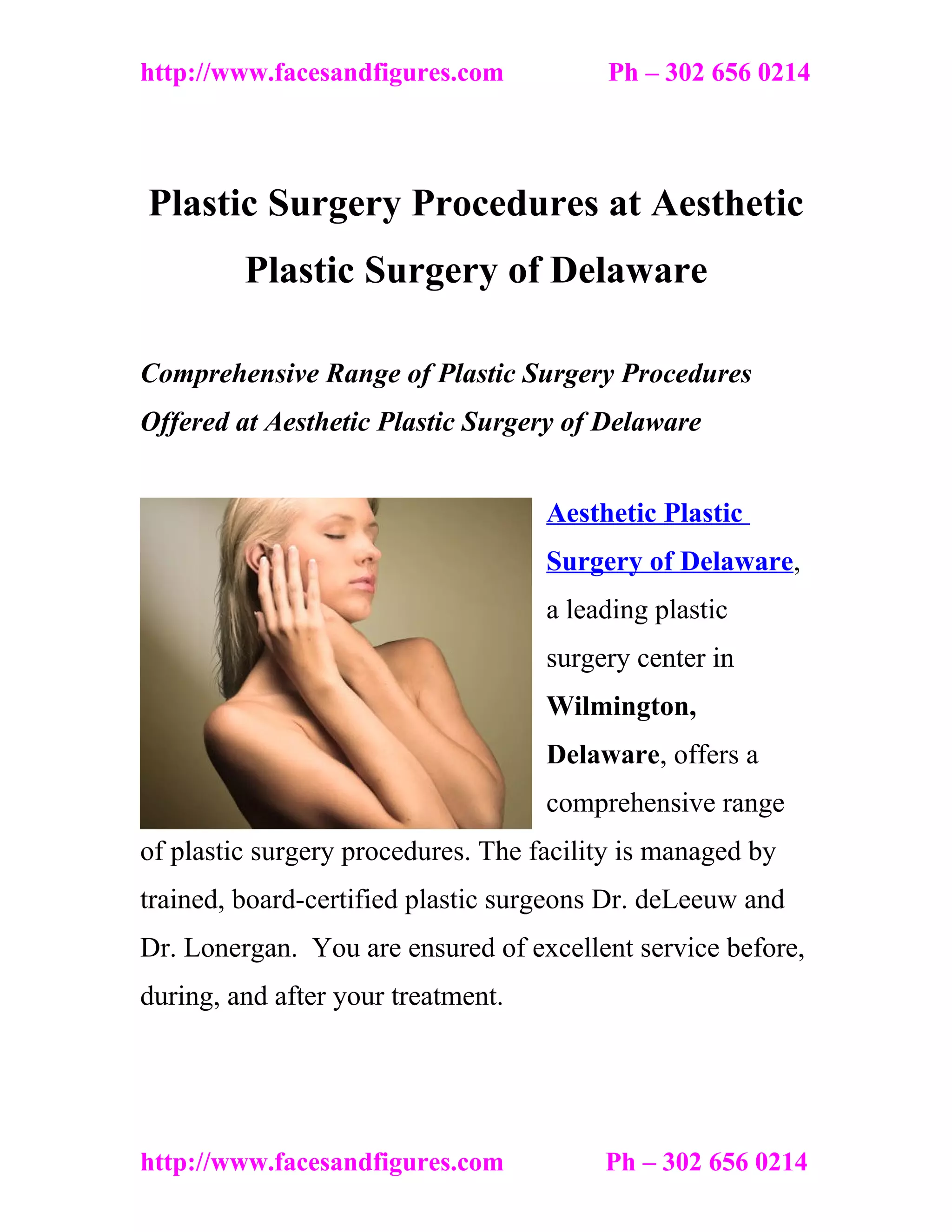 Plastic Surgery Procedures at Aesthetic Plastic Surgery of Delaware PDF