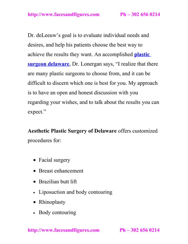Plastic Surgery Procedures at Aesthetic Plastic Surgery of Delaware