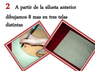 2    A partir de la silueta anterior
dibujamos 8 mas en tres telas
distintas
 