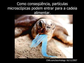 Como conseqüência, partículas microscópicas podem entrar para a cadeia alimentar. CNN.com/tecnhology 16/11/2007  