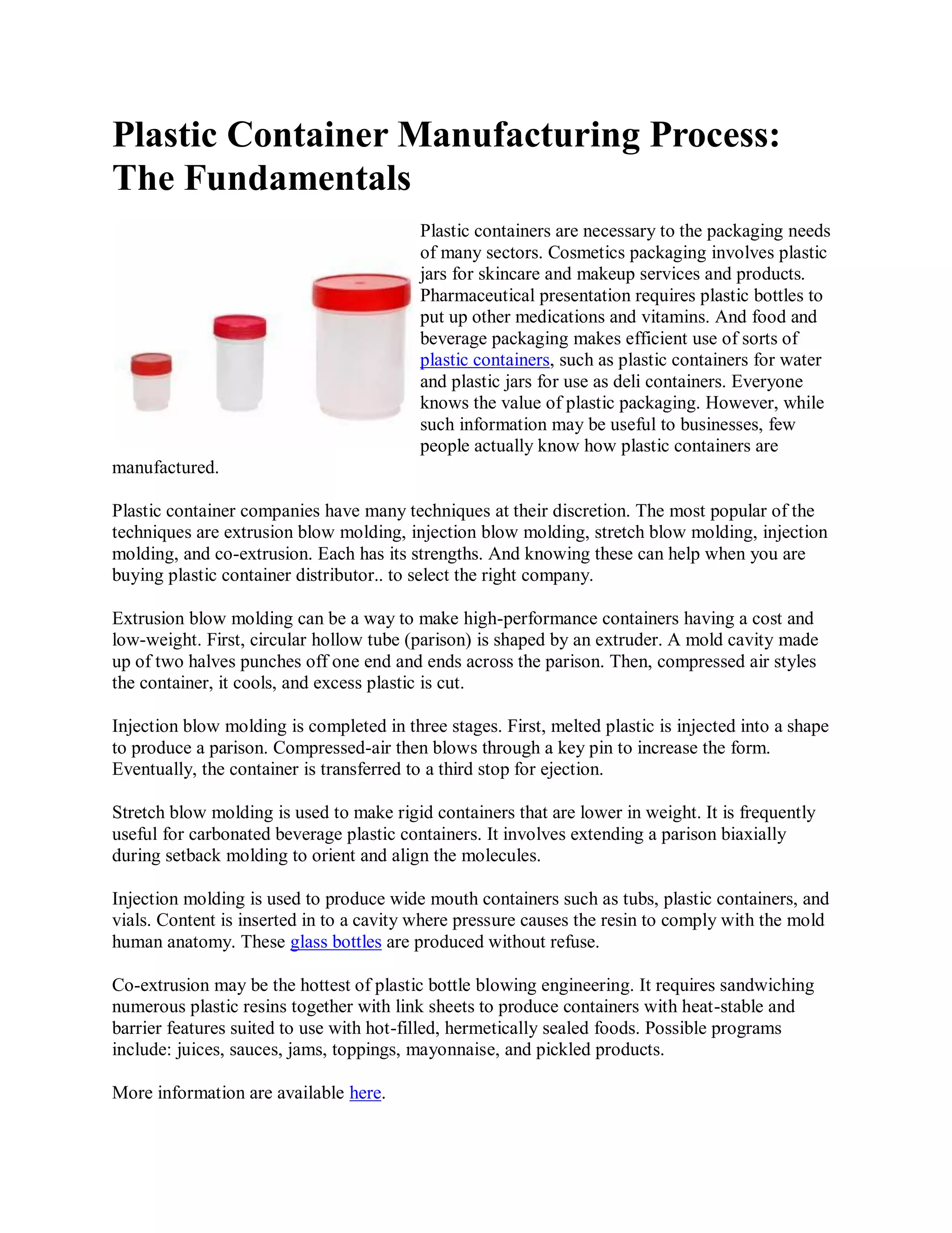 Plastic container manufacturing process | PDF