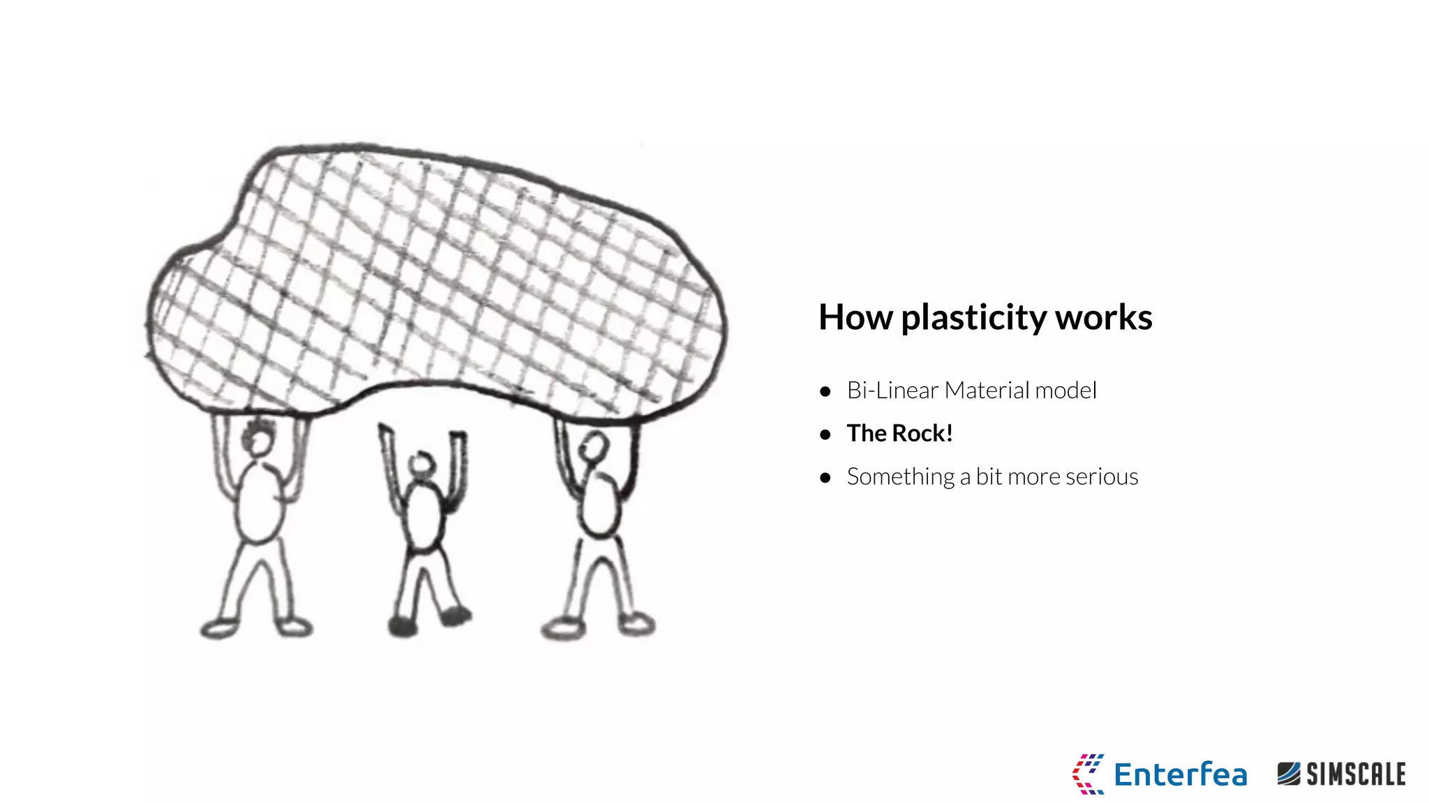 How plasticity works
● Bi-Linear Material model
● The Rock!
● Something a bit more serious
 