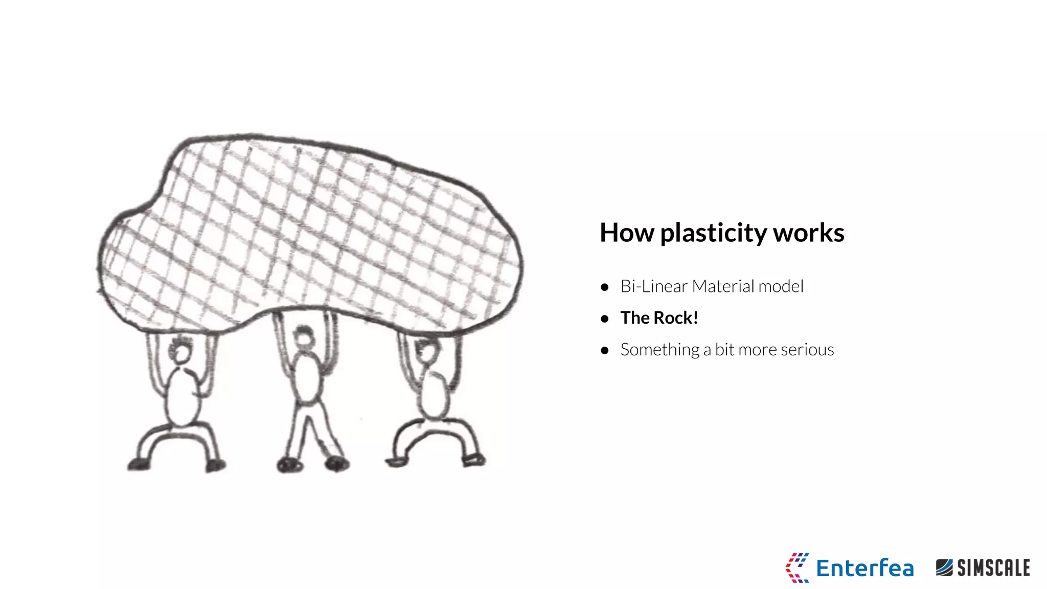 How plasticity works
● Bi-Linear Material model
● The Rock!
● Something a bit more serious
 