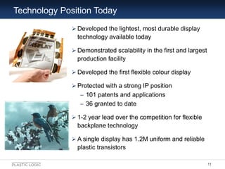 Technology Position Today
               Developed the lightest, most durable display
                technology availabl...
