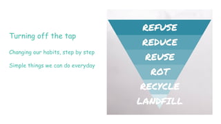 Turning off the tap
Changing our habits, step by step
Simple things we can do everyday
 