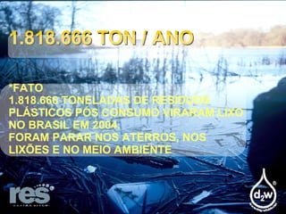1.818.666 TON / ANO *FATO 1.818.666 TONELADAS DE RESÍDUOS PLÁSTICOS PÓS CONSUMO VIRARAM LIXO NO BRASIL EM 2004. FORAM PARAR NOS ATERROS, NOS LIXÕES E NO MEIO AMBIENTE 