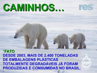 CAMINHOS… * FATO DESDE 2003, MAIS DE 2.400 TONELADAS DE EMBALAGENS PLÁSTICAS TOTALMENTE DEGRADÁVEIS JÁ FORAM PRODUZIDAS E CONSUMIDAS NO BRASIL. 