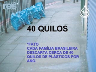 40 QUILOS *FATO CADA FAMÍLIA BRASILEIRA DESCARTA CERCA DE 40 QUILOS DE PLÁSTICOS POR ANO. 