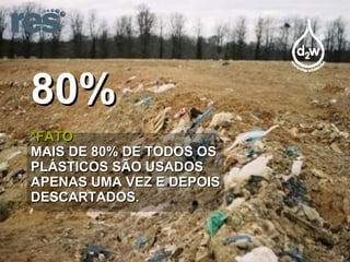 80% *FATO MAIS DE 80% DE TODOS OS PLÁSTICOS SÃO USADOS APENAS UMA VEZ E DEPOIS DESCARTADOS. 