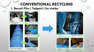CONVENTIONAL RECYCLING
1. Barsati Film ( Tadpatri ) for shelter
 