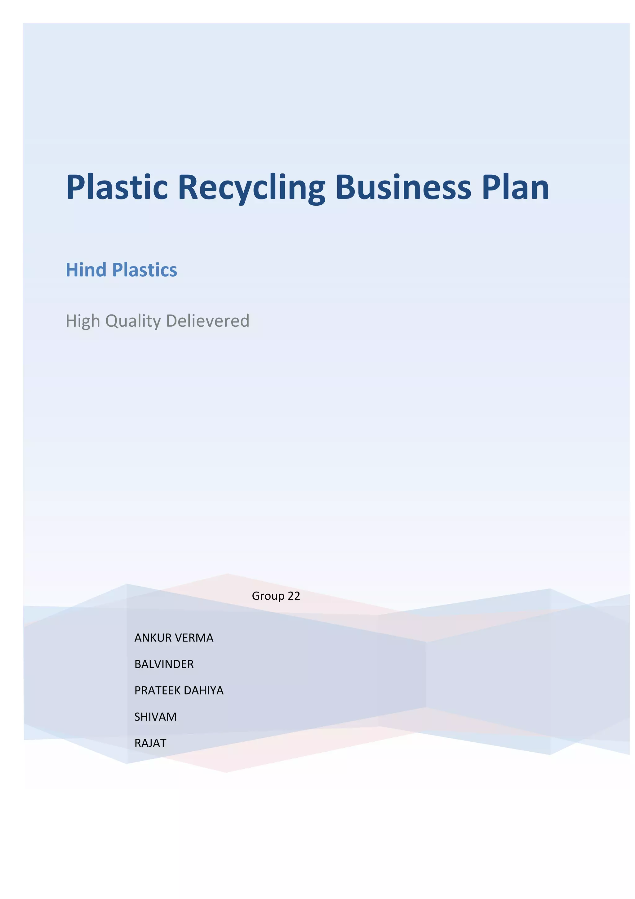Plastic recycling business plan Report PDF