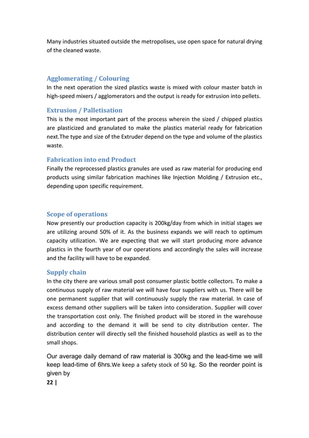 Plastic recycling business plan Report PDF