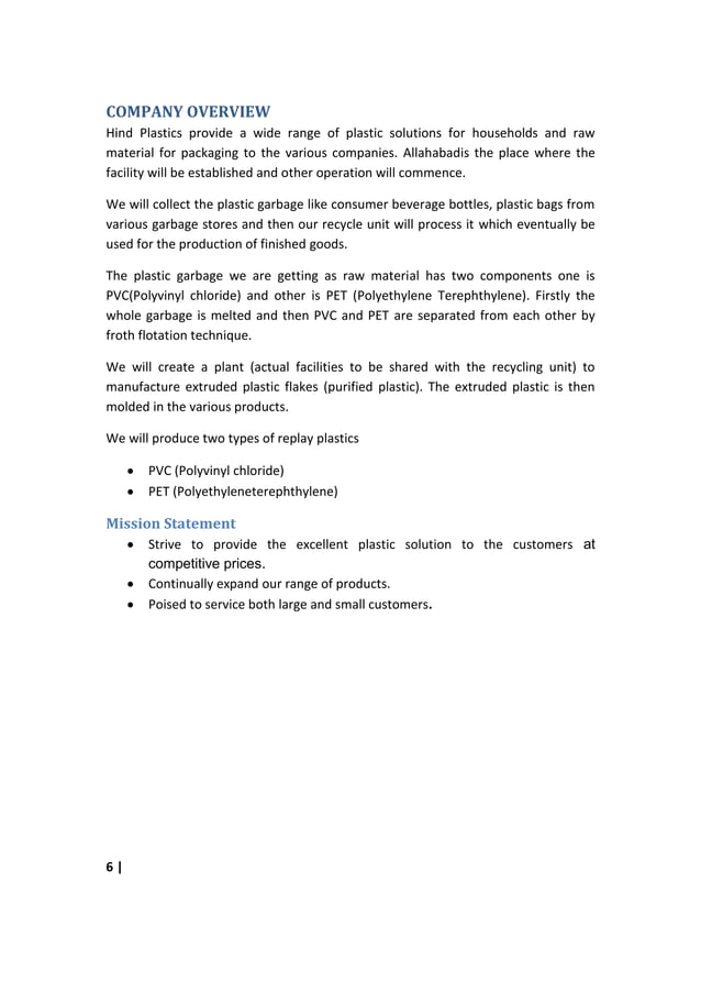 Plastic recycling business plan Report PDF