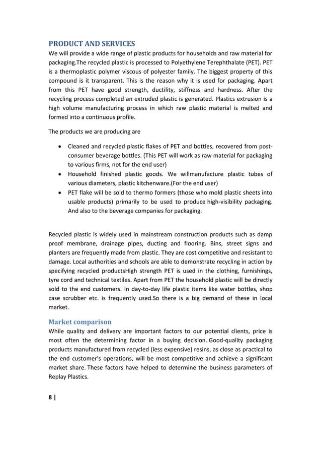 Plastic recycling business plan Report PDF