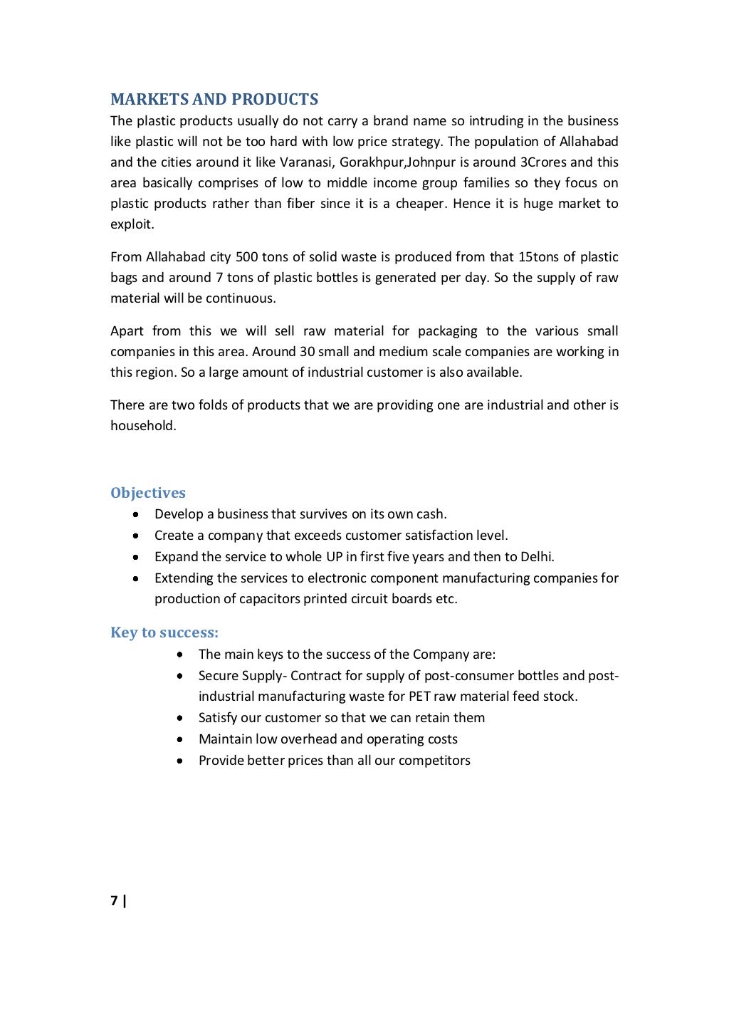 Plastic recycling business plan Report