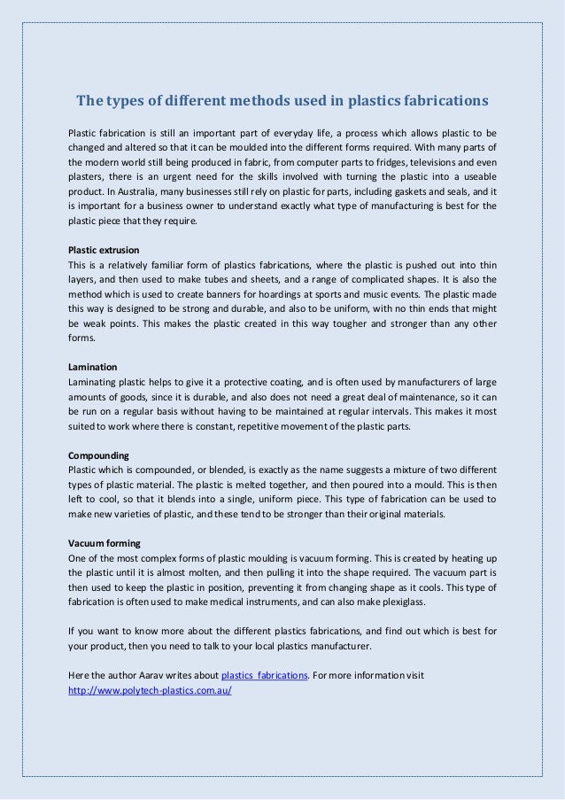 Plastic fabrication Methods