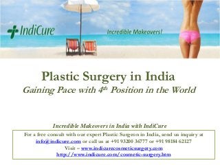 Plastic Surgery in India
Gaining Pace with 4th Position in the World

Incredible Makeovers in India with IndiCure
For a free consult with our expert Plastic Surgeon in India, send us inquiry at
info@indicure.com or call us at +91 93200 36777 or +91 98184 62127
Visit – www.indicurecosmeticsurgery.com
http://www.indicure.com/cosmetic-surgery.htm

 