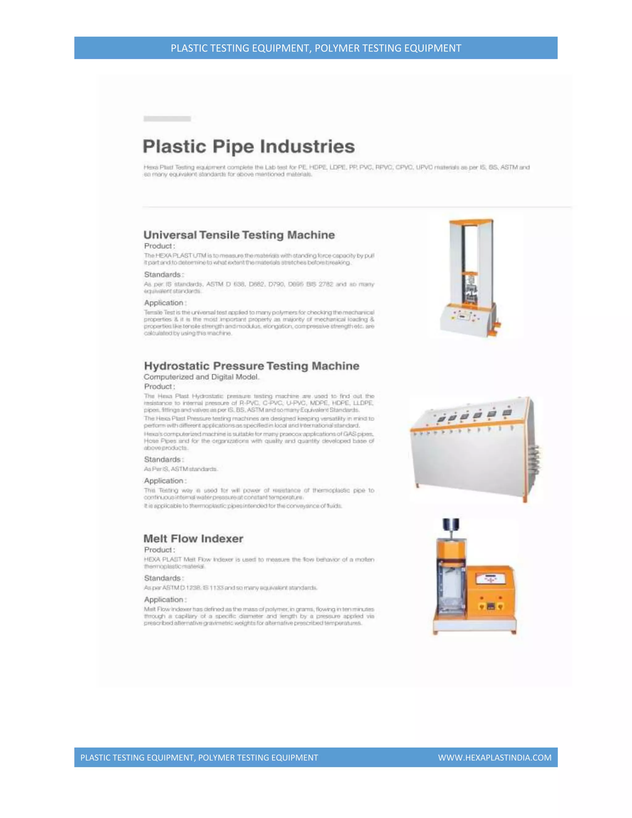 Plastic Testing Equipment, Polymer Testing Equipment | PDF