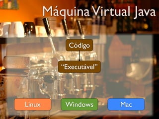 Máquina Virtual Java

             Código


           “Executável”




Linux       Windows       Mac
 