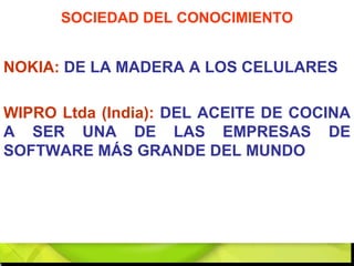 NOKIA:  DE LA MADERA A LOS CELULARES WIPRO Ltda (India):  DEL ACEITE DE COCINA A SER UNA DE LAS EMPRESAS DE SOFTWARE MÁS GRANDE DEL MUNDO SOCIEDAD DEL CONOCIMIENTO 