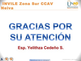 INVILE Zona Sur CCAV
Neiva
FI-GQ-GCMU-004-015 V. 000-27-08-2011
Esp. Yelithza Cedeño S.
 