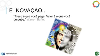 E INOVAÇÃO... 
“Preço é que você paga. Valor é o que você 
percebe.” Warren Buffet 
frameworkgp 
http://nej-ufba.blogspot.com.br/2011/03/as-7-chaves-para-inovacao-empresarial.html 
 