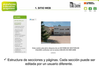1. SITIO WEB




 Estructura de secciones y páginas. Cada sección puede ser
              editada por un usuario diferente.
 