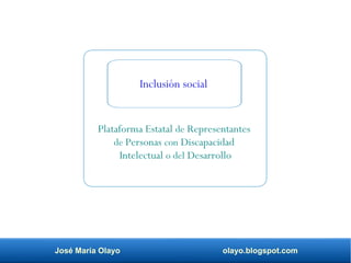 José María Olayo olayo.blogspot.com
Plataforma Estatal de Representantes
de Personas con Discapacidad
Intelectual o del Desarrollo
Inclusión social
 