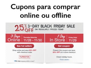 Cupons para comprar
online ou ofﬂine
 